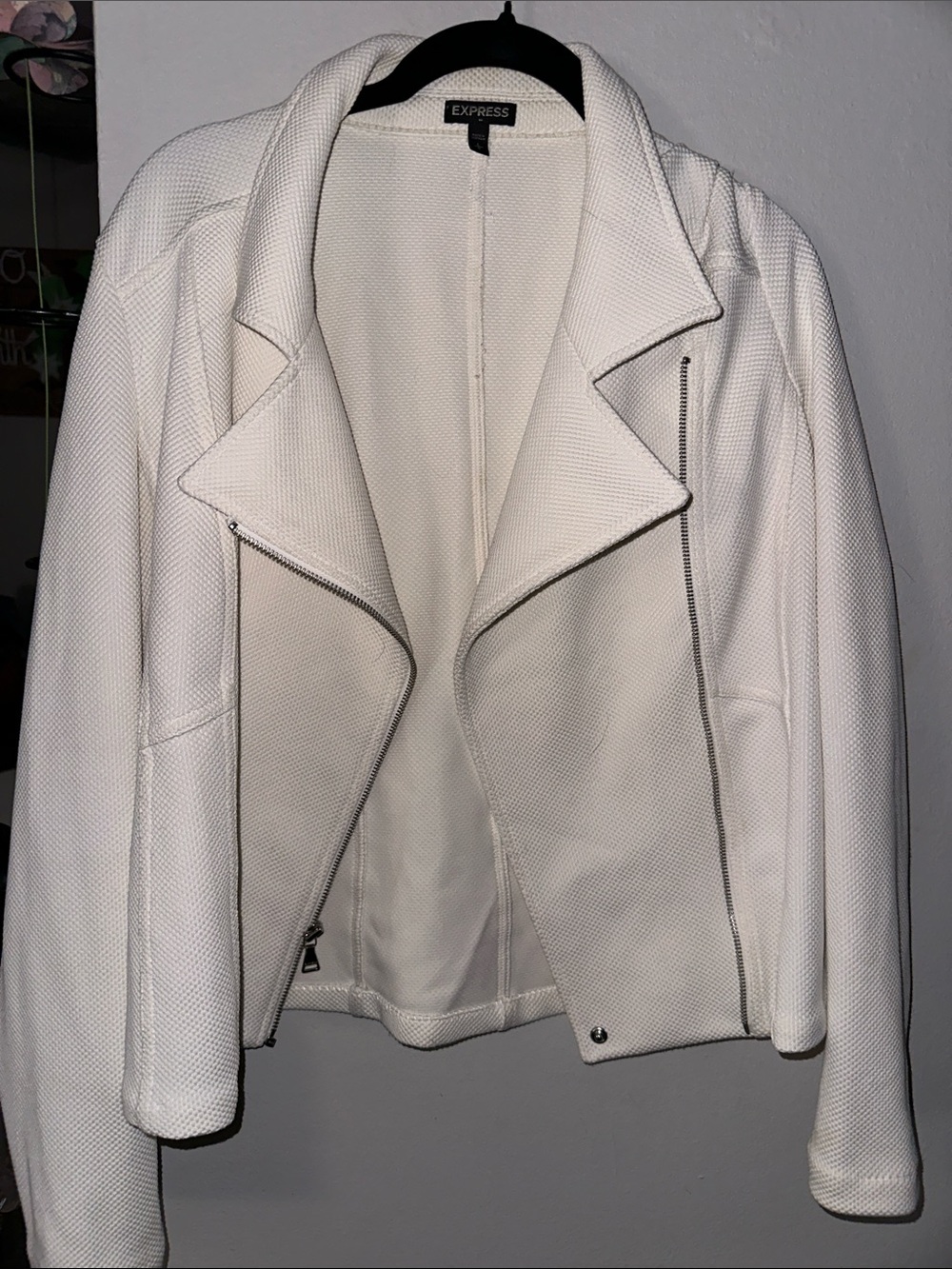 Express Women's Off-White Textured Moto Blazer